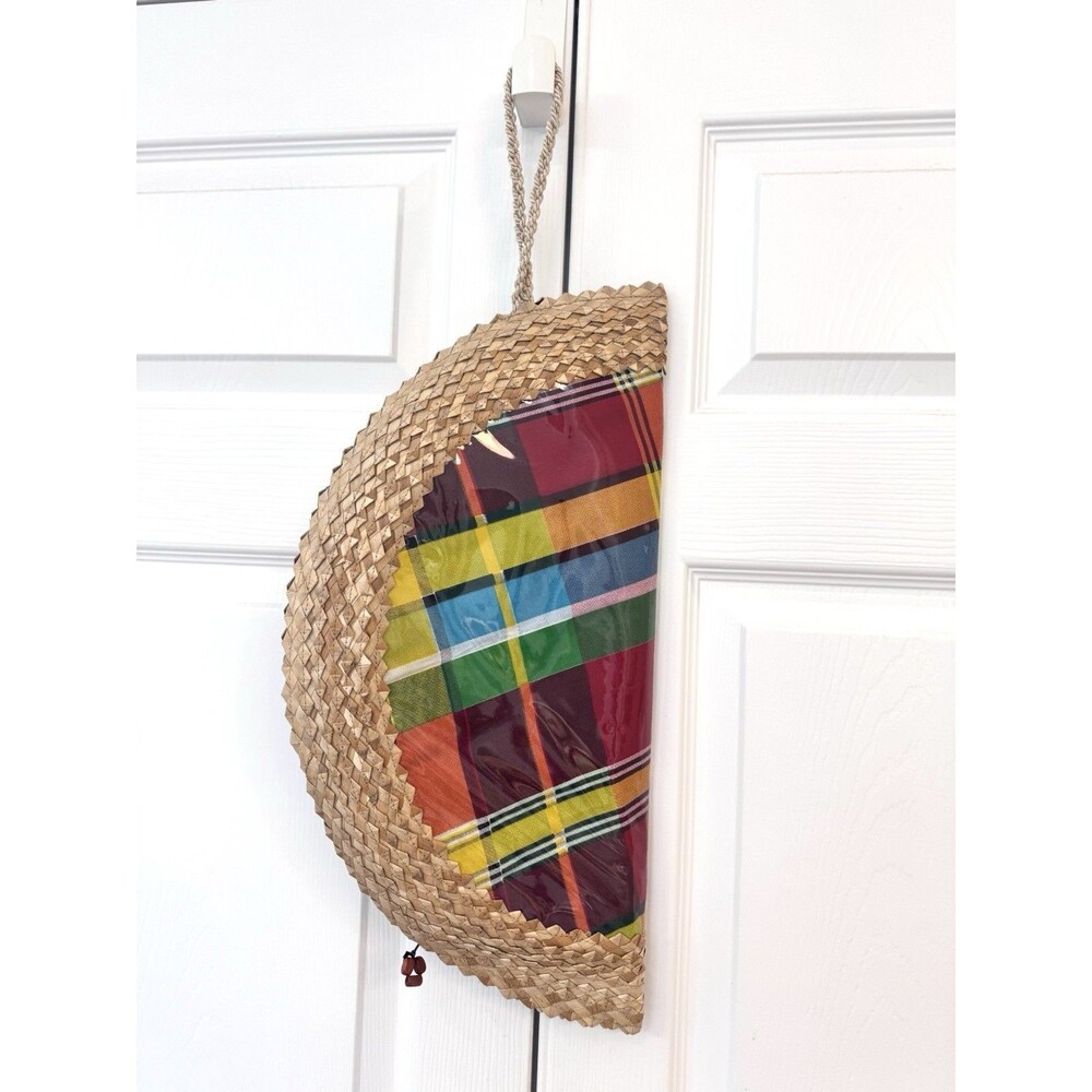Vintage St. Lucian Madras Straw Clutch Wristlet, Statement Purse, Vacation bag - Picture 6 of 6